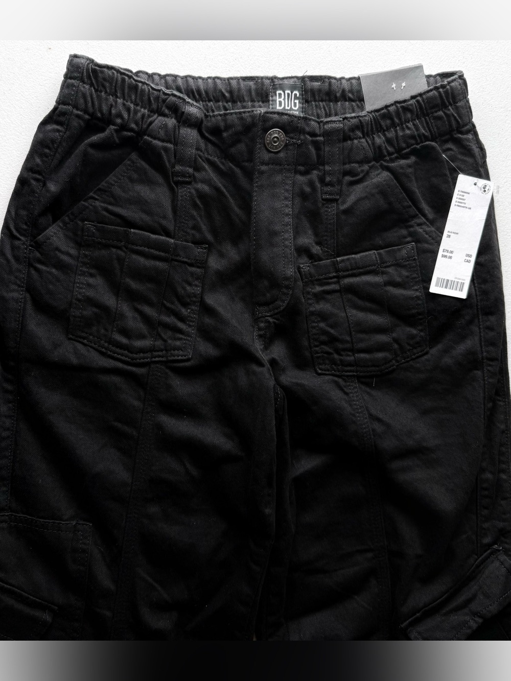 NWT Urban Outfitters BDG Black Y2K Cargo Pants Low Rise Relaxed Fit - Size 28W